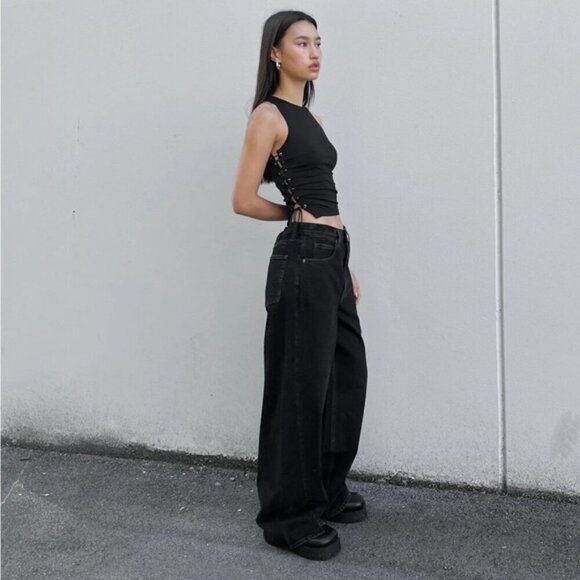 OAK + FORT OAK 23 REMIX ASYMMETRICAL HEM HIGH-RISE JEAN SIZE 26 - Picture 2 of 9